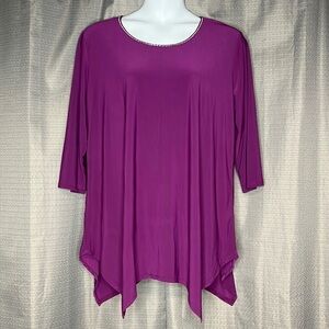 BLOSSOM BY P PURPLE 3/4 SLEEVED ASYMMETRICAL HANKY HEM BLOUSE SIZE 3XL